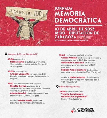 La Diputación de Zaragoza organiza una jornada de memoria democrática sobre el Tribunal de Orden Público, instrumento de represión de la dictadura franquista