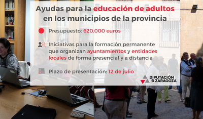 LA DPZ CONVOCA SUS AYUDAS PARA LA EDUCACIÓN DE ADULTOS EN LOS MUNICIPIOS DE LA PROVINCIA, DOTADAS CON 620.000 EUROS