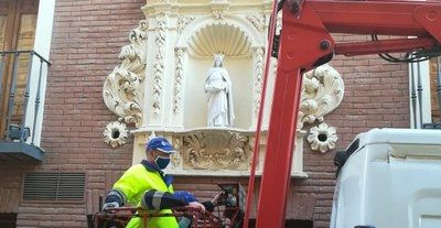 LA DIPUTACIÓN DE ZARAGOZA REPONE LA TALLA DE SANTA ISABEL DE ARAGÓN REINA DE PORTUGAL DE LA FACHADA DE LA CASA DE LAS CINCO VILLAS DE EJEA