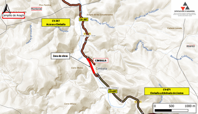 LA CARRETERA DE ACCESO A CIMBALLA SE CORTARÁ AL TRÁFICO MAÑANA MARTES Y PASADO MIÉRCOLES POR UNAS OBRAS DE DRENAJE TRANSVERSAL