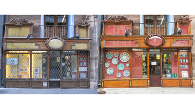 La DPZ restaura la fachada de la antigua confitería Zorraquino, ahora tienda de la Escuela Taller de Cerámica de Muel y de la IFC