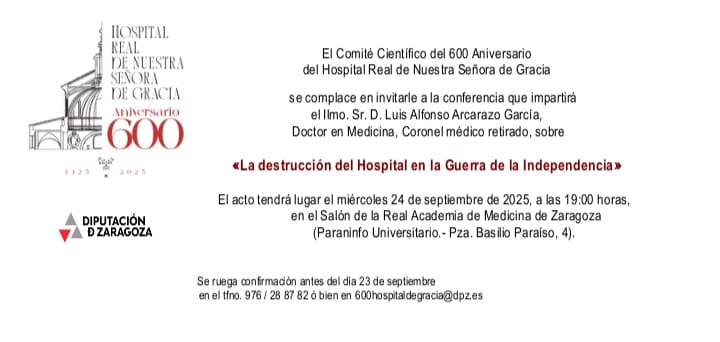 La DPZ organiza una conferencia sobre la destrucción del Hospital Nuestra Señora de Gracia en la Guerra de Independencia
