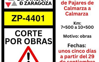 Cortada por obras a partir del lunes la ZP-4401 entre los Pajares de Calmarza y Calmarza