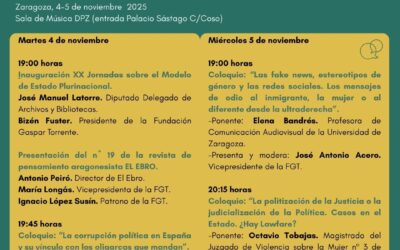 La Diputación de Zaragoza y la Fundación Gaspar Torrente organizan los próximos 4 y 5 de noviembre las XX Jornadas sobre el Modelo de Estado Plurinacional