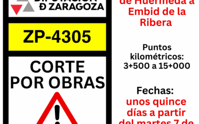 Cortada al tráfico por obras a partir del martes la carretera ZP-4305 entre Huérmeda y Embid de la Ribera