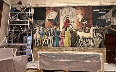 La DPZ comienza la restauración de las pinturas con las que Manuel López Villaseñor decoró el antiguo salón de plenos