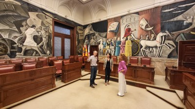 La DPZ finaliza la restauración de las pinturas con las que Manuel López Villaseñor decoró el antiguo salón de plenos