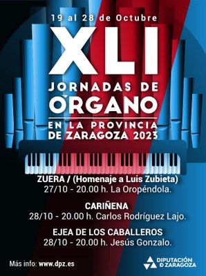 Las XLI Jornadas de Órgano de la DPZ continúan mañana viernes y el sábado con tres conciertos en Zuera, Cariñena y Ejea