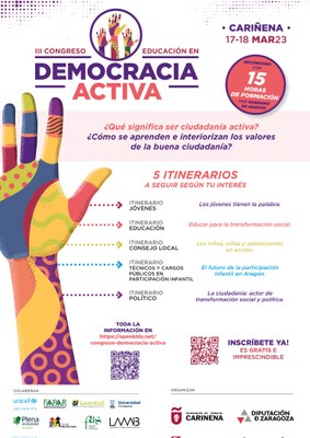 La Diputación de Zaragoza organiza su tercer Congreso de Educación en Democracia Activa el 17 y 18 de marzo en Cariñena