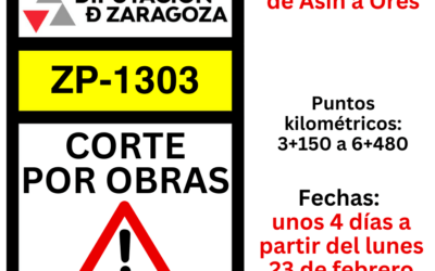 Cortada a partir de mañana lunes la ZP-1303 que une Asín y Orés por obras de mejora del firme