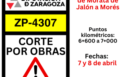 La carretera provincial que une Morata de Jalón y Morés, la ZP-4307, permanecerá cortara por obras el martes y el miércoles