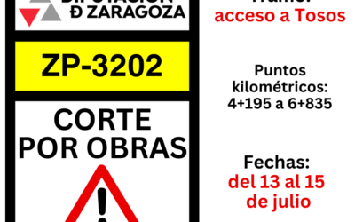 La carretera provincial de acceso a Tosos, la ZP-3202, permanecerá cortada por obras del 13 al 15 de julio